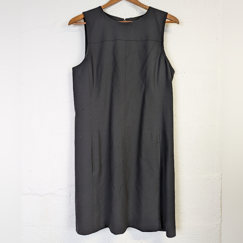 Theory Black Sheath Dress Womens 10 Classic Office Wool Stretch Flattering Event